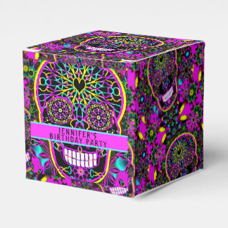 Sugar Skull in Neon Pink Birthday Party Favor Box