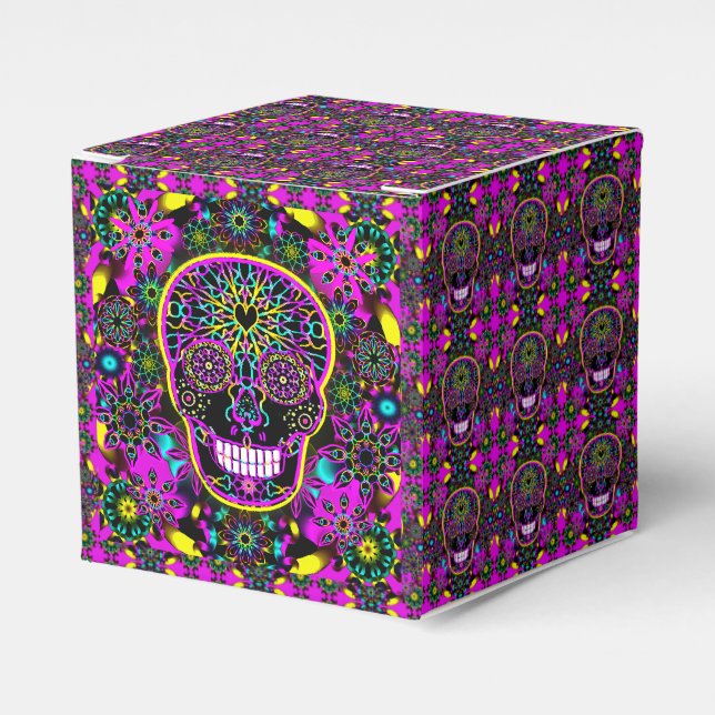 Sugar Skull in Neon Pink Favor Box (Front Side)