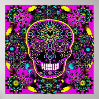 Sugar Skull in Neon Pink Poster