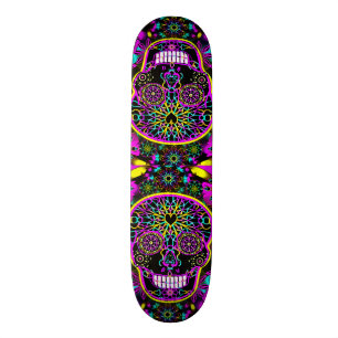 Sugar Skull in Neon Pink Skateboard