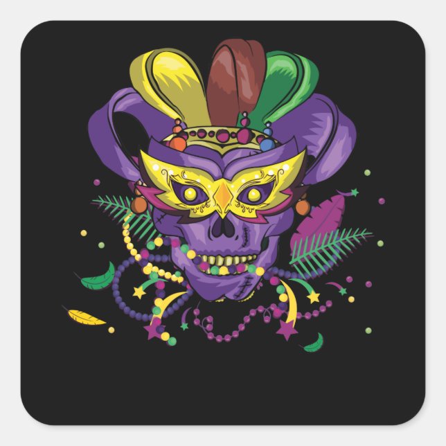 Sugar Skull Jester Crown Funny Mardi Gras Carnival Square Sticker (Front)