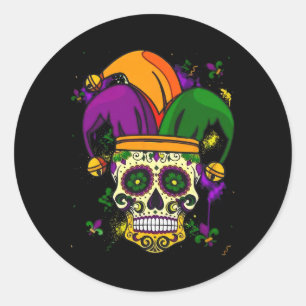 Sugar Skull Jester Hat Mardi Gras Fat Tuesday Carn Classic Round Sticker