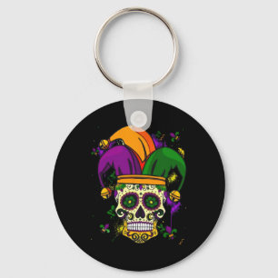 Sugar Skull Jester Hat Mardi Gras Fat Tuesday Carn Keychain