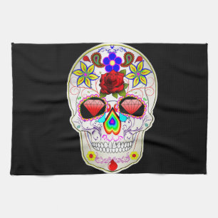 sugar skull kitchen towel