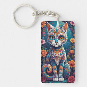 Sugar Skull Kitty Keychain