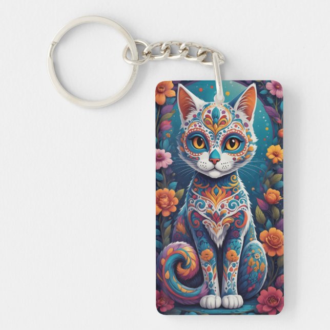 Sugar Skull Kitty Keychain (Front)