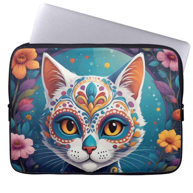 Sugar Skull Kitty Laptop Sleeve (Front)