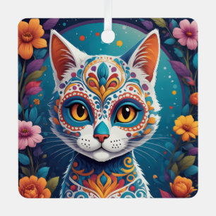 Sugar Skull Kitty Metal Ornament