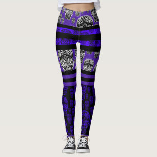 Sugar Skull Leggings Blue Stripe