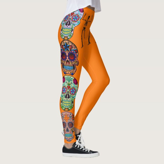 Sugar Skull Leggings Day of the Dead Fun Skeleton (Right)