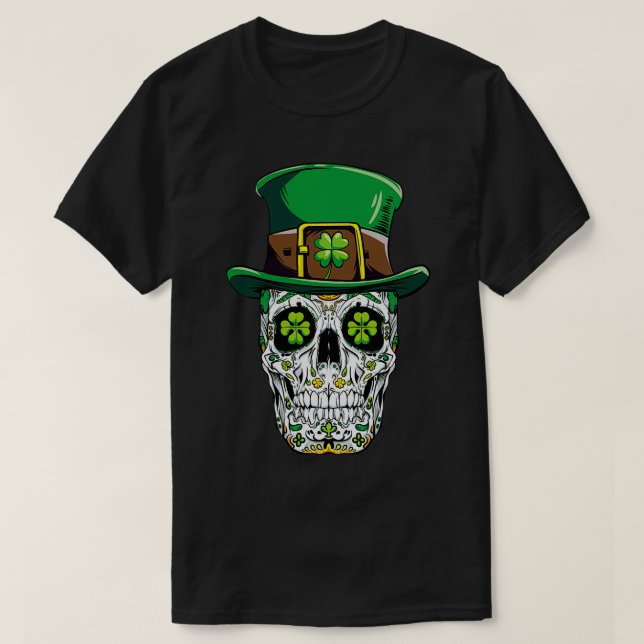 Sugar Skull Leprechaun St Patricks Day Women Men T-Shirt (Design Front)