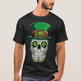 Sugar Skull Leprechaun St Patricks Day Women Men T-Shirt