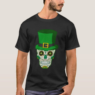 Sugar Skull Leprechaun St Patricks Day Women Men T-Shirt