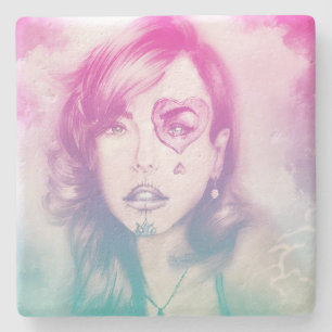 Sugar Skull Makeup Girl, Stone Coaster