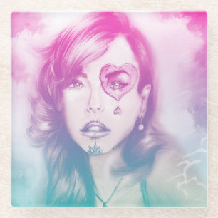 Sugar Skull Makeup Pretty Girl, Glass Coaster