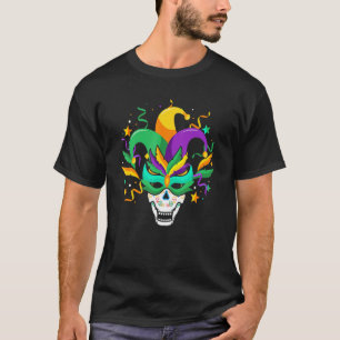 Sugar Skull Mask Jester Hat Mardi Gras Carnival Ne T-Shirt