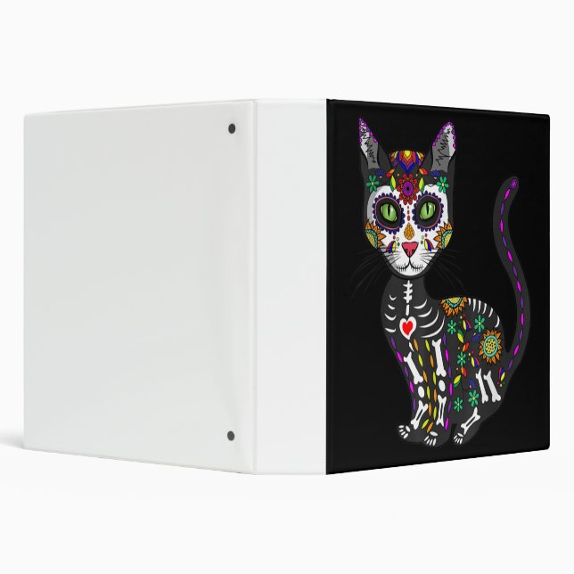 Sugar Skull Mexican Cat Halloween Day Of The Dead Binder (Background)