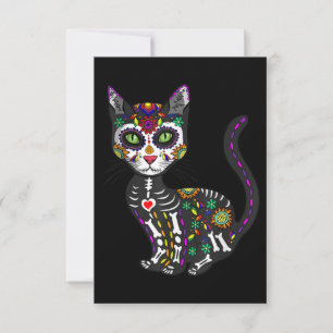 Sugar Skull Mexican Cat Halloween Day Of The Dead Card
