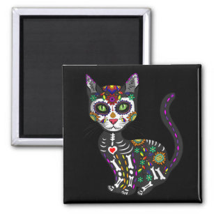 Sugar Skull Mexican Cat Halloween Day Of The Dead Magnet