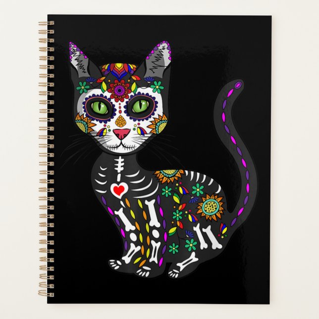 Sugar Skull Mexican Cat Halloween Day Of The Dead Planner (Front)