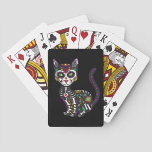 Sugar Skull Mexican Cat Halloween Day Of The Dead Playing Cards