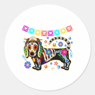 Sugar Skull Mexican Dachshund Bone Halloween Day O Classic Round Sticker