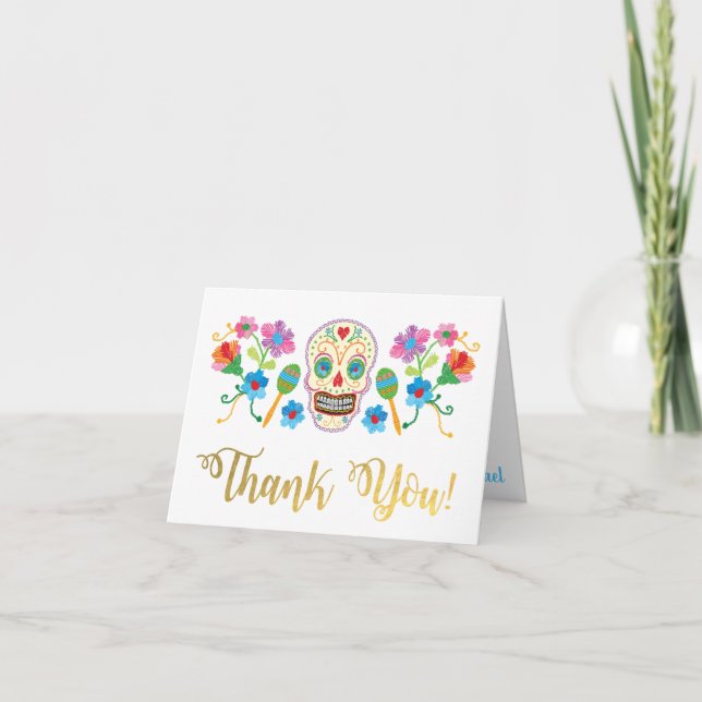 Sugar Skull Mexican Fiesta thank you note cards (Front)