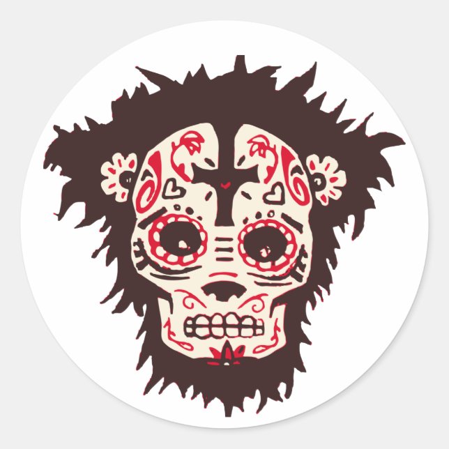 sugar skull monkey classic round sticker (Front)