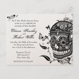 Sugar Skull Muertes on Gold Metallic Paper Invitation