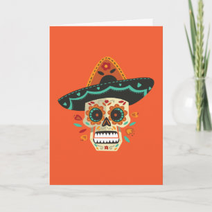 Sugar Skull Muertos Day with Hat Greeting Card