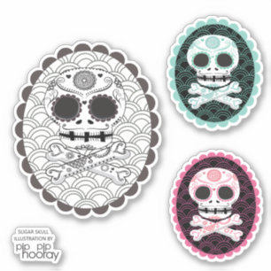 Sugar Skull n Crossbones Day Dead Cameo Tattoo Cut