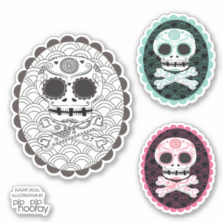 Sugar Skull n Crossbones Day Dead Cameo Tattoo Cut