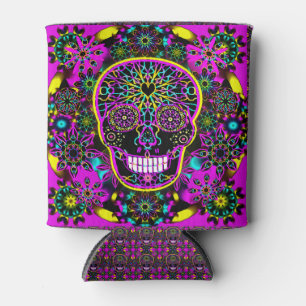 Sugar Skull Neon Pink Can Cooler