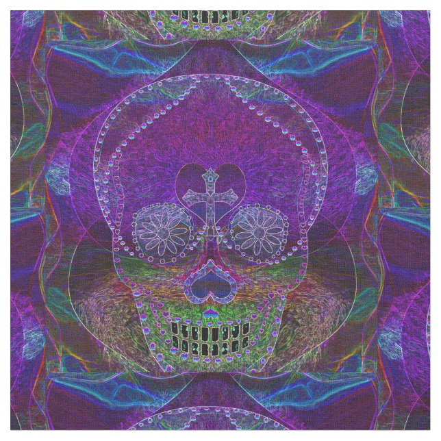 Sugar Skull Neon Pink Fabric (Close Up)