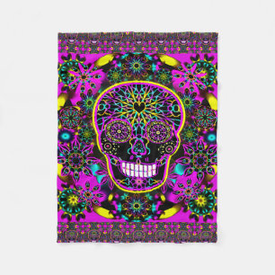 Sugar Skull Neon Pink Fleece Blanket