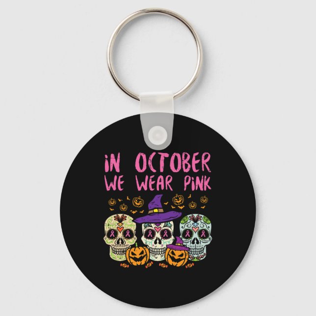 Sugar Skull October Pink Breast Cancer Awareness H Keychain (Front)