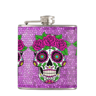 Sugar Skull on Glitter Background Day of the Dead Hip Flask