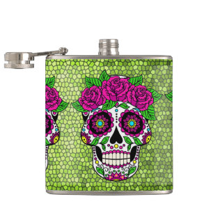 Sugar Skull on Glitter Background Day of the Dead Hip Flask