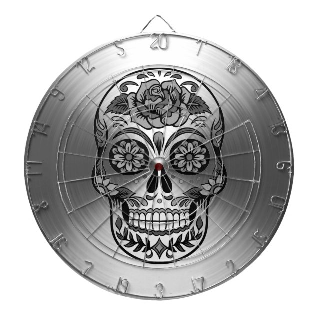 Sugar Skull on Radiant Silver Pattern Dartboard (Front)