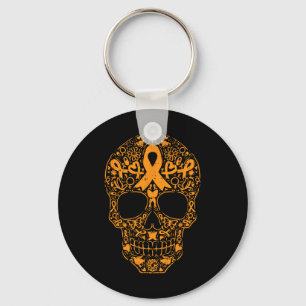 Sugar Skull Orange Ribbon Leukaemia Cancer Awarene Keychain