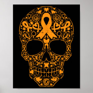 Sugar Skull Orange Ribbon Leukaemia Cancer Awarene Poster