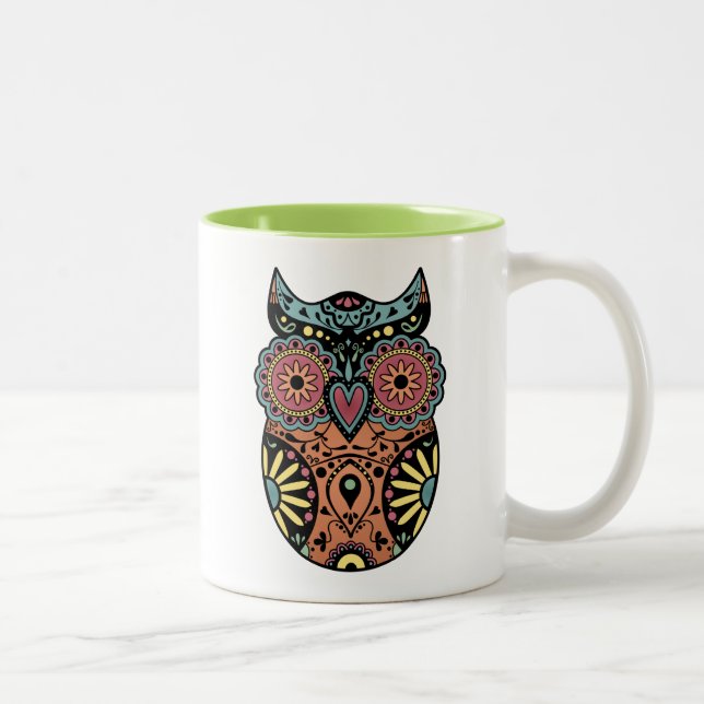 Sugar Skull Owl Colour Two-Tone Coffee Mug (Right)