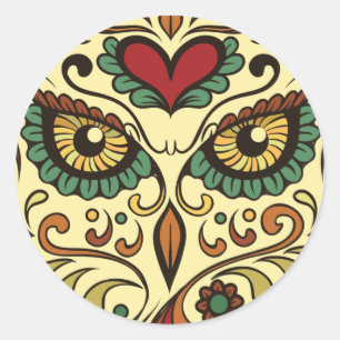 Sugar Skull Owl Head Classic Round Sticker