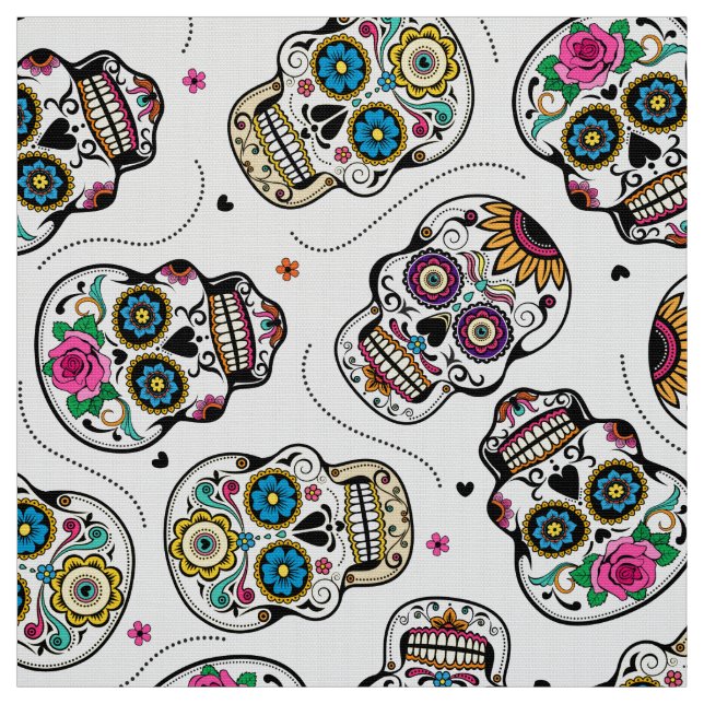 Sugar skull pattern colourful fun fabric (Swatch)