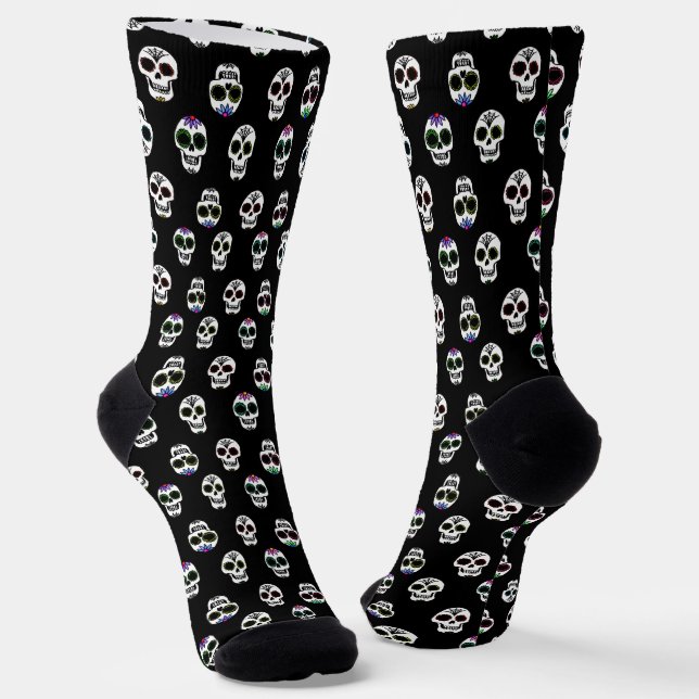 Sugar Skull Pattern Halloween Socks (Angled)