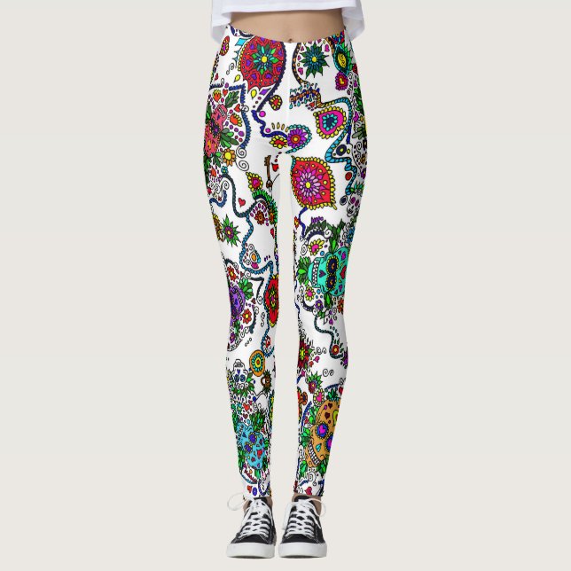 Sugar Skull Pattern Ladies Leggings (Front)