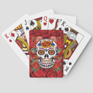Sugar Skull Pink Red Roses Holidays Playing Cards