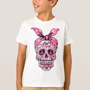 Sugar Skull Pink Ribbon Byndana Calavera Breast Ca T-Shirt