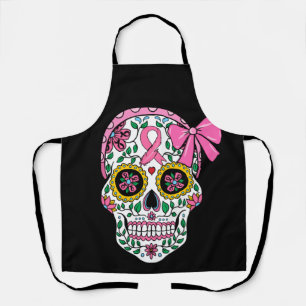 Sugar Skull Pink Ribbon Calavera Breast Cancer Apron