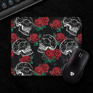 Sugar Skull Pink Roses   Girly Gothic Grunge Glam Mouse Pad